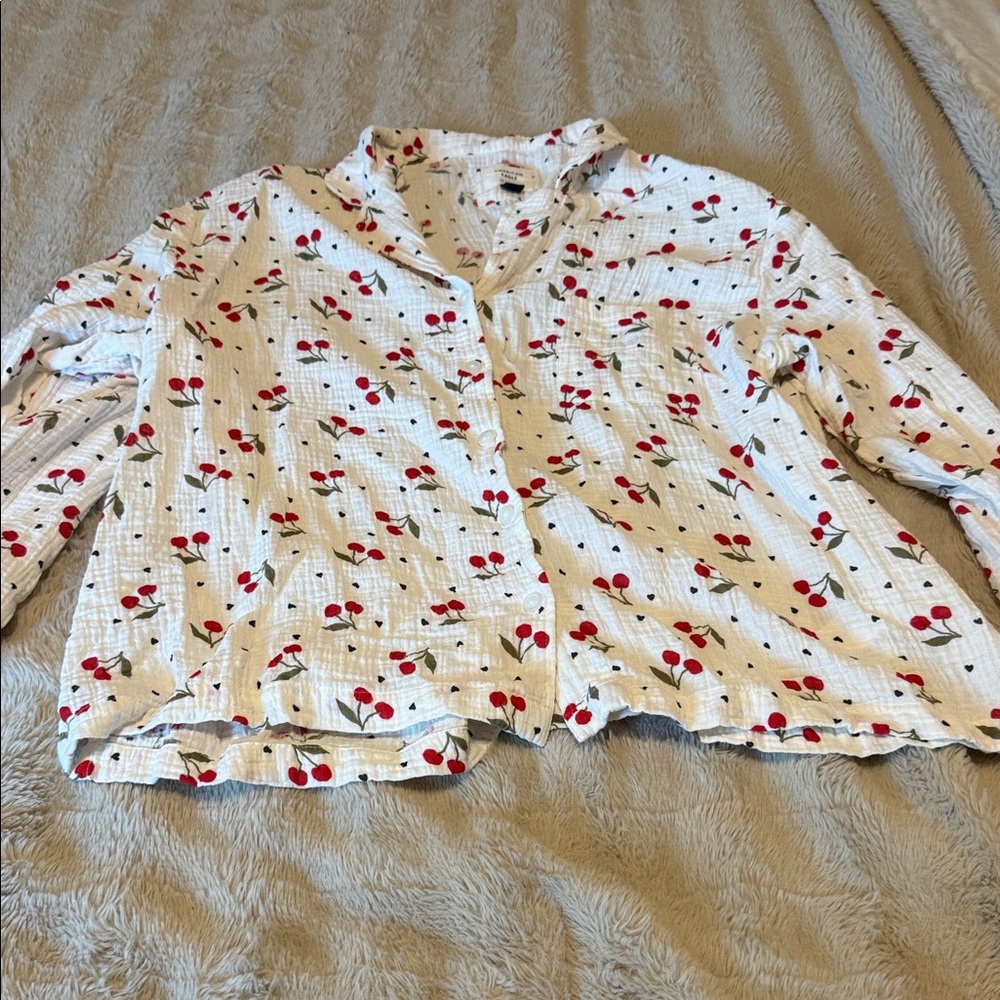American Eagle Outfitters White Cherry-Print Pajama Top